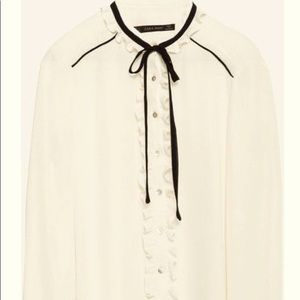 Zara ruffled bow tie button down blouse size M